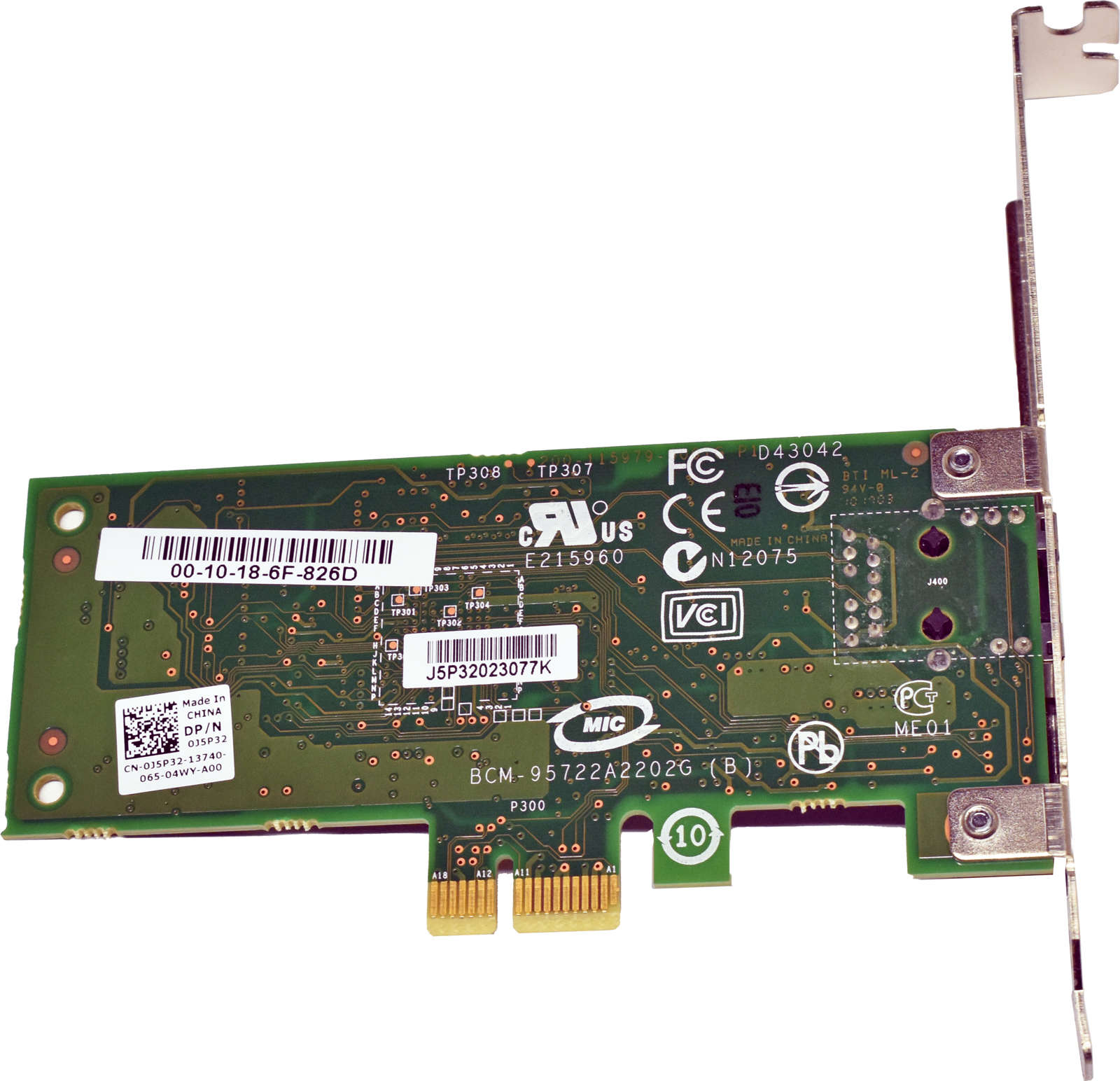 Dell-Broadcom-0J5P32-BCM95722A2202G-Single-Port-NI-005.jpg Dell Broadcom 0J5P32 BCM95722A2202G Single-Port NIC GE RJ-45 PCIe x1 FP