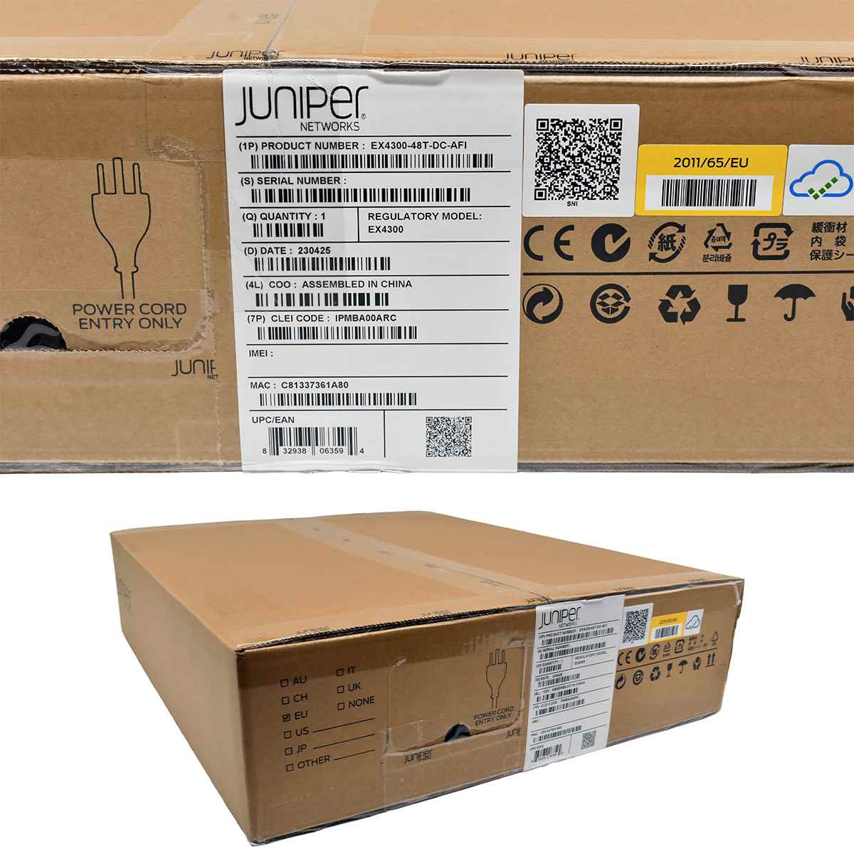 Juniper EX4300-48T-DC-AFI 48-Port RJ-45 GE Switch 4x 40G QSFP+ Rack Ears NEW NEU