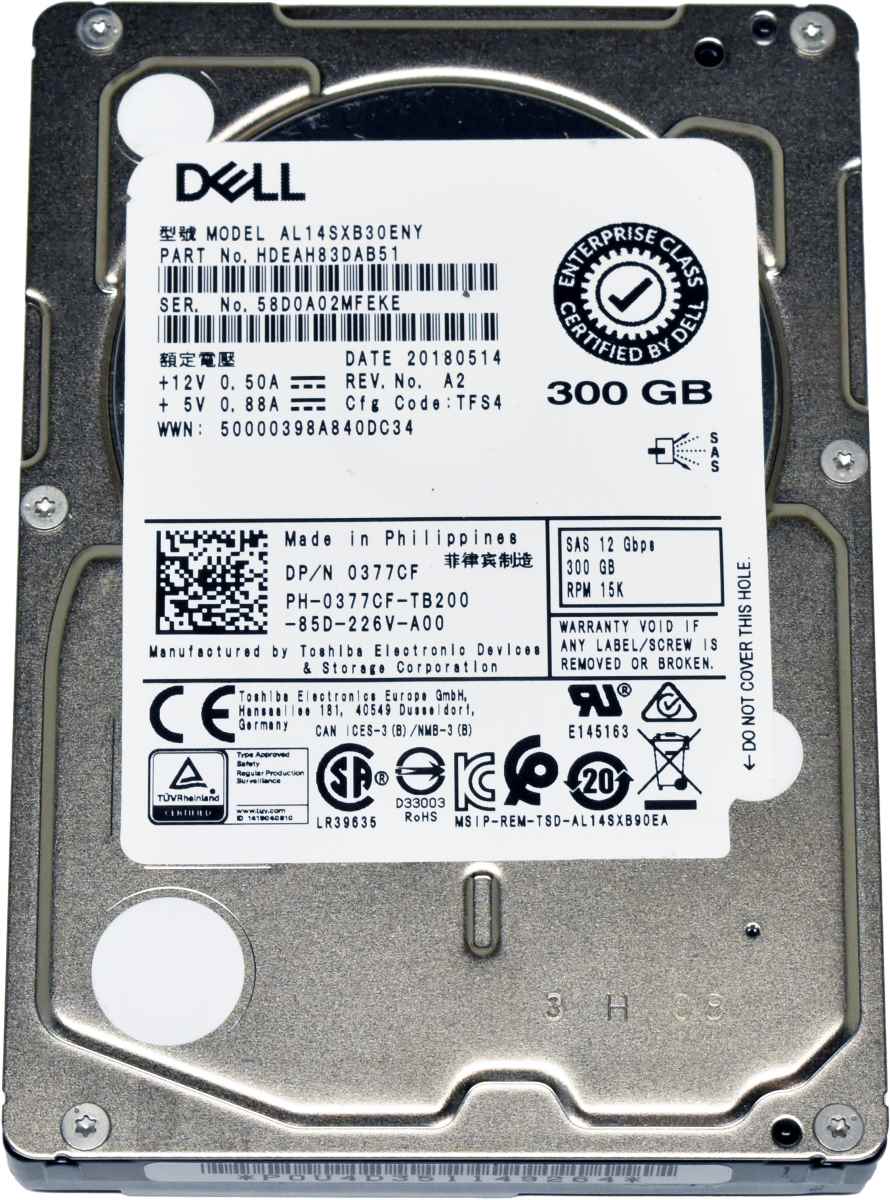 Dell Toshiba 300GB 0377CF AL14SXB30ENY 12G 2.5" 15K SAS HDD Dell Toshiba 300GB 0377CF AL14SXB30ENY 12G 2.5" 15K SAS HDD