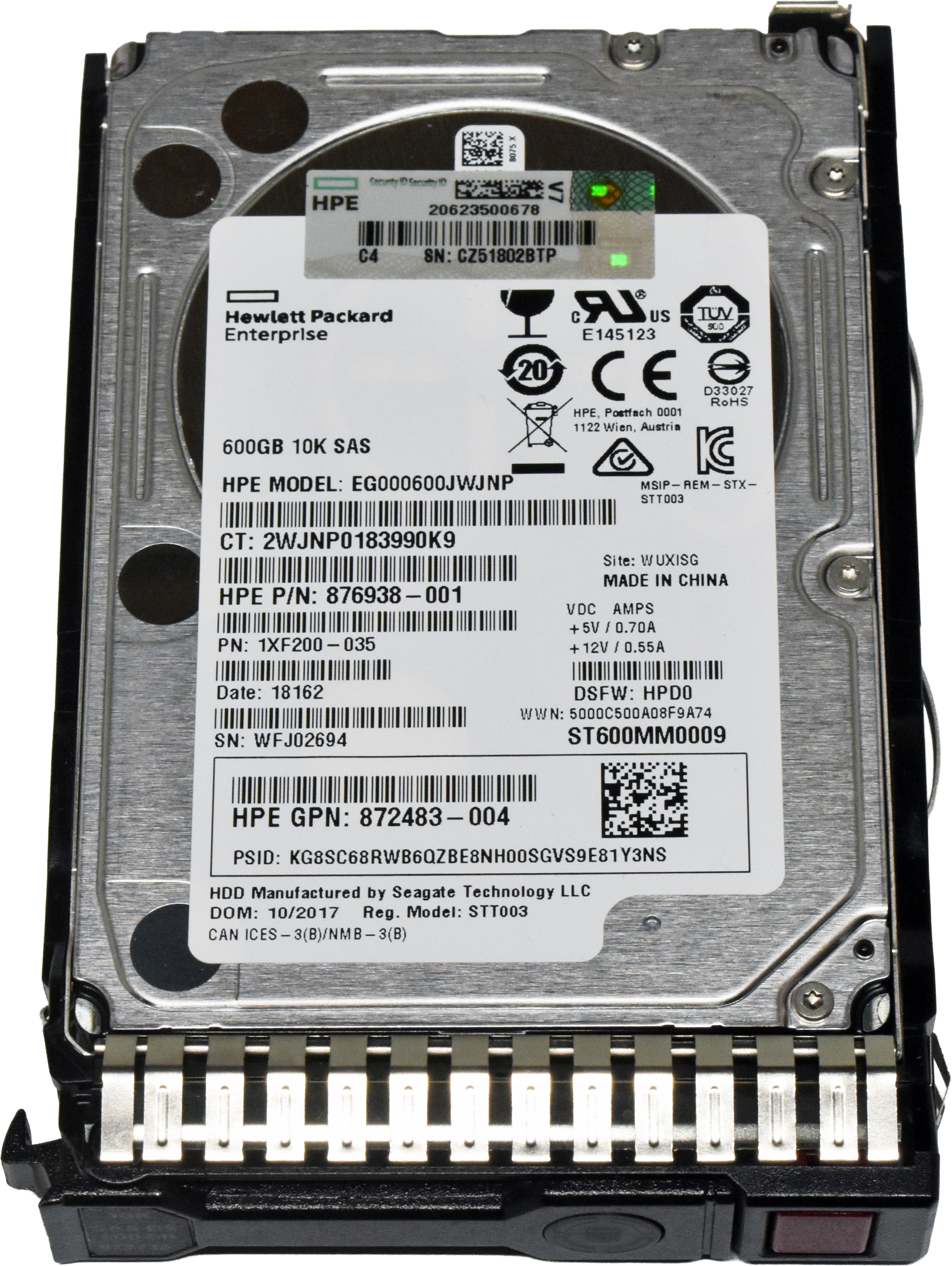 HP Seagate 600GB 2.5" 10K 12G SAS SED HDD ST600MM0009 872736-001 +Caddy