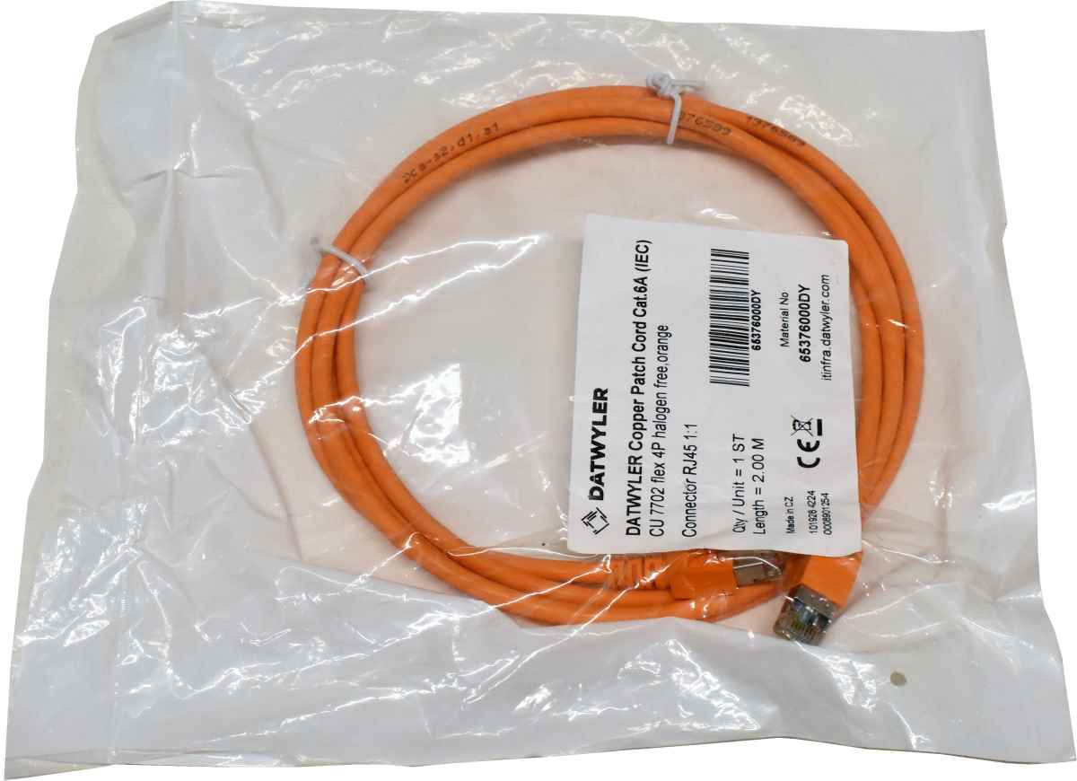 Dätwyler 2m 65376000DY Copper Patch Cord RJ-45 Cat.6A IEC orange NEW NEU