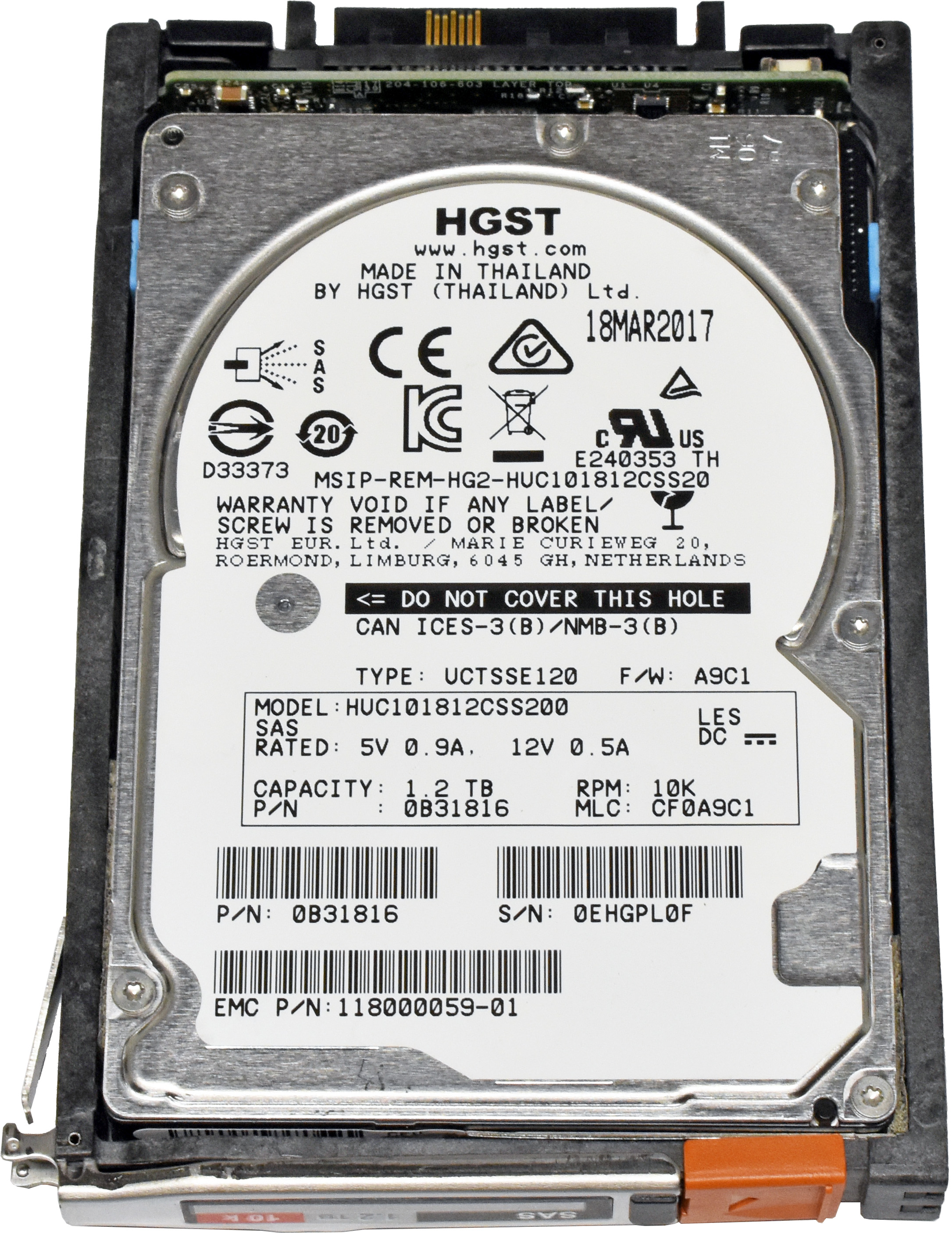 EMC HGST 2.5" 1.2TB 10K 6G SAS HDD Festplatte HUC101812CSS200 005051469 VNX