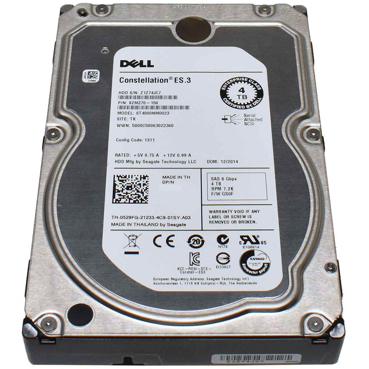 DELL Seagate Constellation ES.3 4TB 3.5" 7.2K SAS HDD ST4000NM0023 0DRMYH 0529FG DELL Seagate Constellation ES.3 4TB 3.5" 7.2K SAS HDD ST4000NM0023 0DRMYH 0529FG