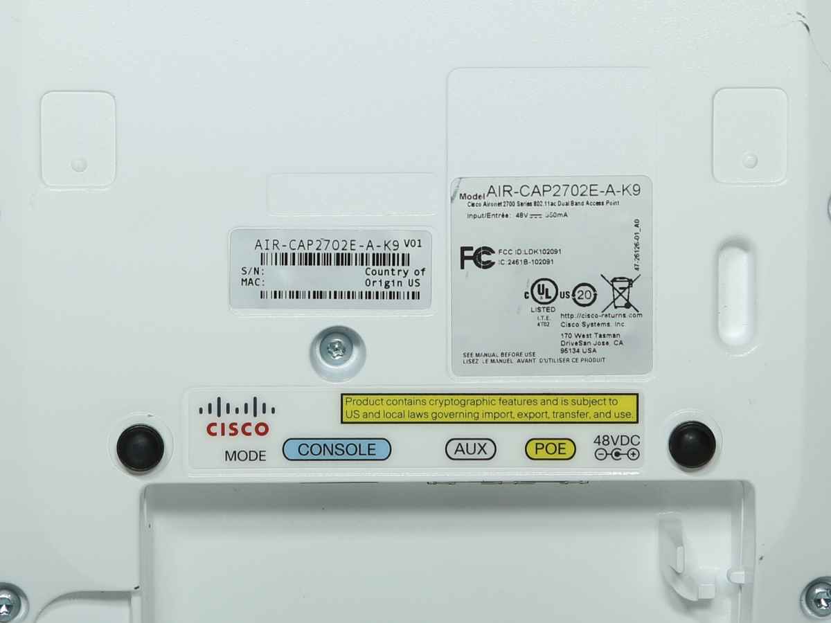 Cisco Access Point AIR-CAP2702E-A-K9 802.11ac Dual Band 3x4:3SS Ext Ant A Reg Domain No AC