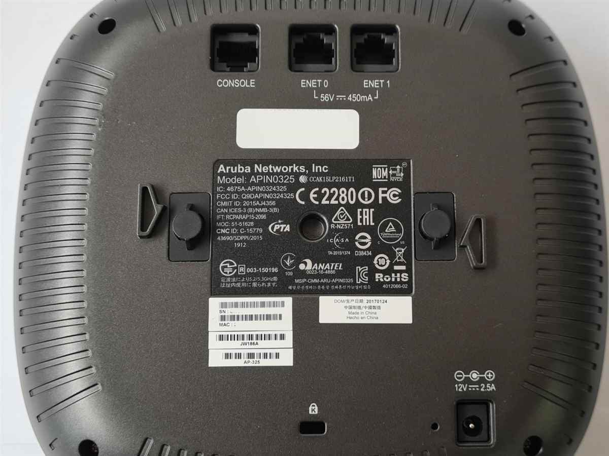 Aruba AP-325 APIN0325 Dual Band 802.11n WLAN Access Point 5-GHz Wave2/2.4-GHz no PSU & Bracket Aruba AP-325 APIN0325 Dual Band 802.11n WLAN Access Point 5-GHz Wave2/2.4-GHz no PSU & Bracket