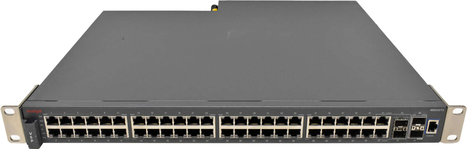 Avaya-VPS-4850GTS-EC4800A78-E6-48-Port-RJ-45-GE-Sw-001.jpg Avaya VPS 4850GTS EC4800A78-E6 48-Port RJ-45 GE Switch 2x 1G SFP 2x 10G SFP+ Rack Ears