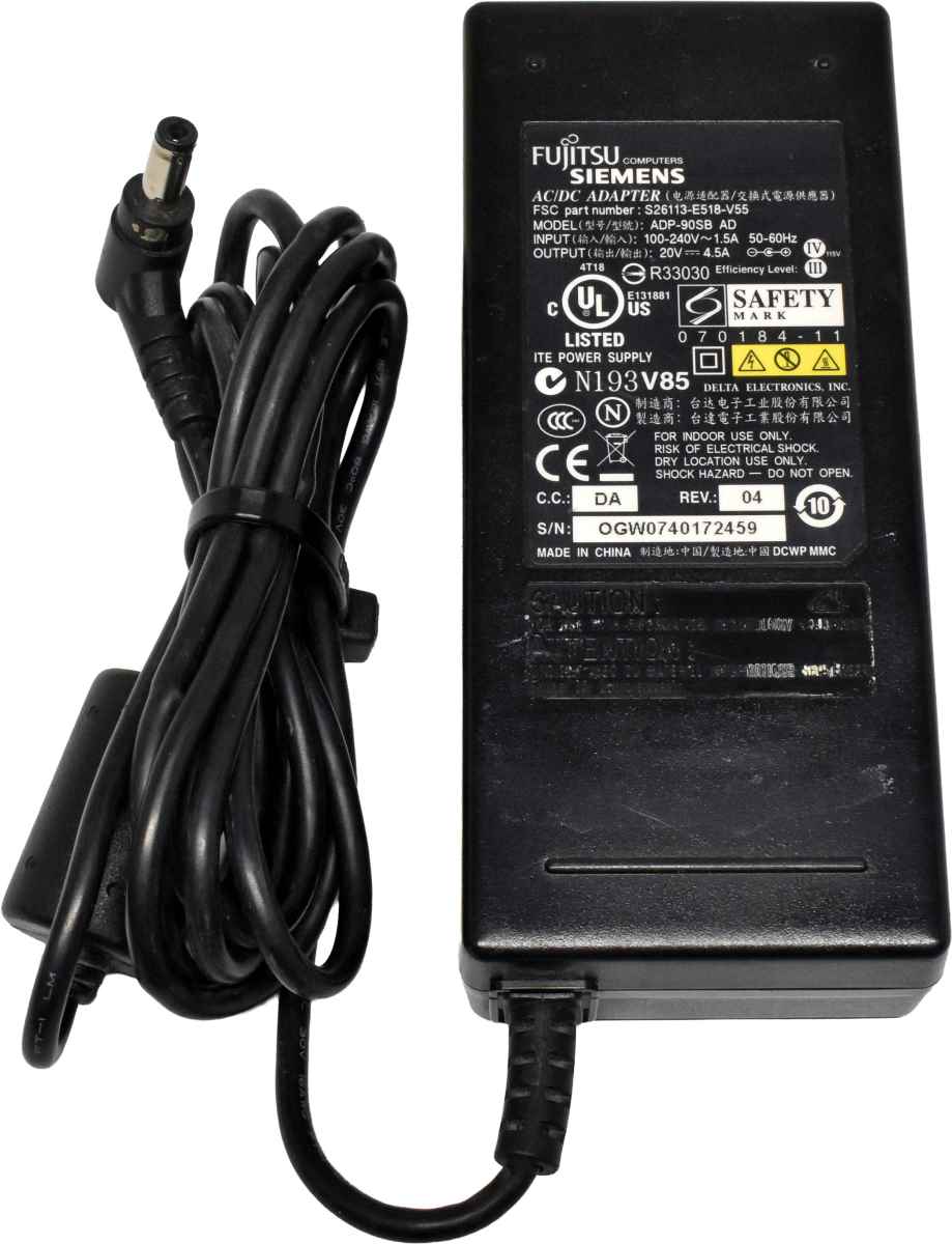 Fujitsu Delta ADP-90SB AD S26113-E518-V55 90W AC/DC Adapter 20V 4.5A +Power Cord