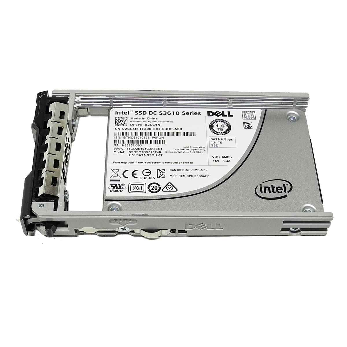 Dell Intel DC S3610 Series 1.6TB 2.5" 6G SATA SSD SSDSC2BX016T4R 02CC4N + Rahmen