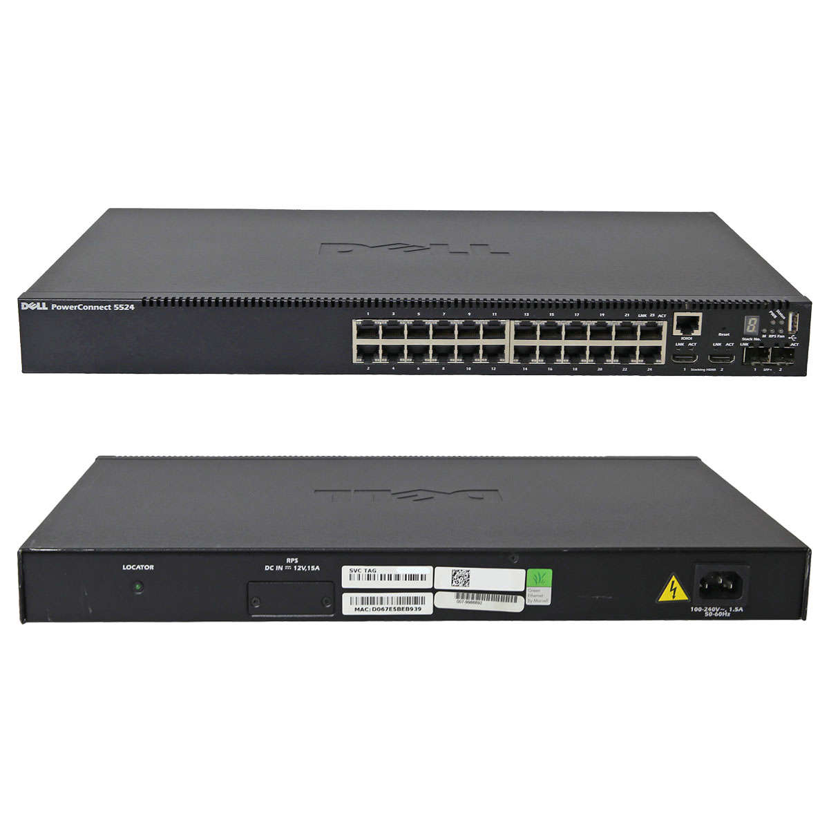 Dell-PowerConnect-5524-02GPFC-24-Port-Stackable-Gi-001.jpg Dell PowerConnect 5524 02GPFC 24-Port Stackable Gigabit Ethernet Switch 2x SFP+ 2x Mini GBICs
