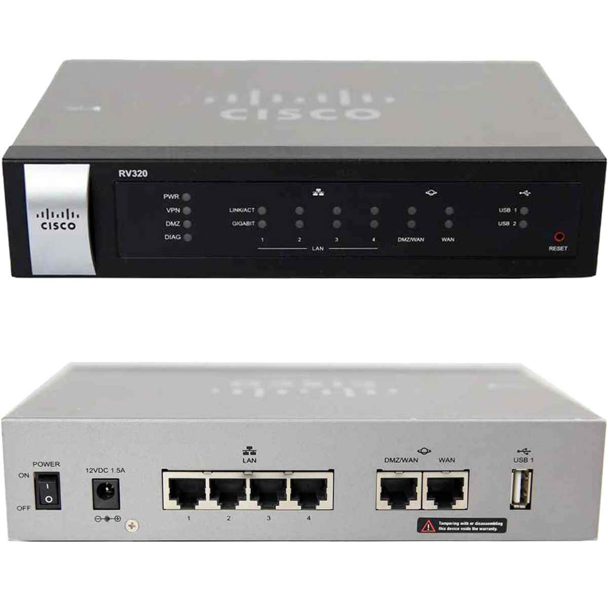 Cisco RV320 4-Port RJ-45 GE LAN VPN Router 2x Gigabit WAN no AC Adapter Cisco RV320 4-Port RJ-45 GE LAN VPN Router 2x Gigabit WAN no AC Adapter