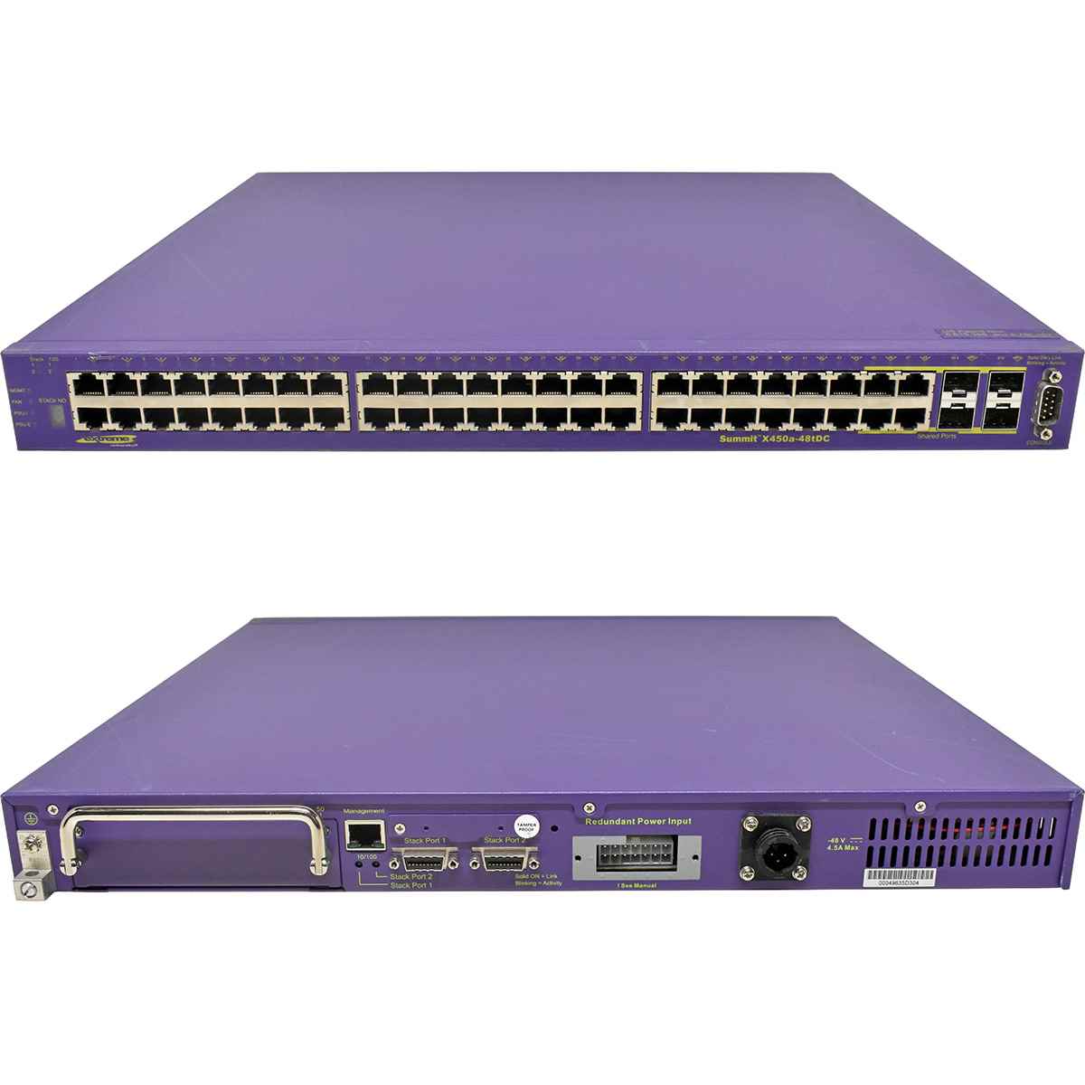 Extreme Summit X450a-48tDC 16165 48-Port RJ-45 GE Switch 4x 1G SFP no PSU