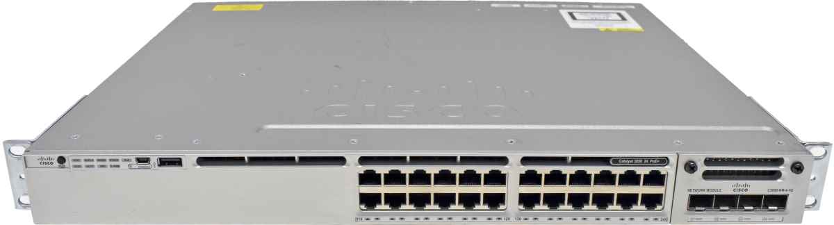 Cisco Catalyst WS-C3850-24P-S 24-Port PoE+ GE Switch + Module C3850-NM-4-1G 1x PSU Rack Ears Cisco Catalyst WS-C3850-24P-E 24-Port PoE+ GE Switch + Module C3850-NM-4-1G 1x PSU Rack Ears