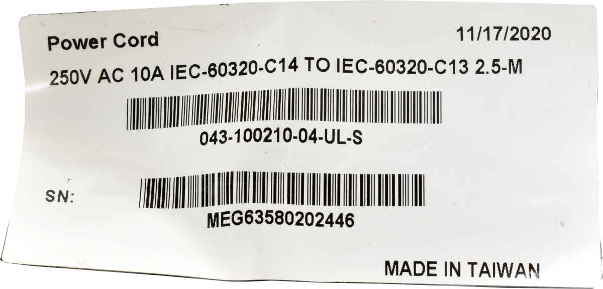 Hitachi 250V AC 10A IEC-60320-C14 TO IEC-60320-C13 2.5m 043-100210-04-UL-S black NEW NEU