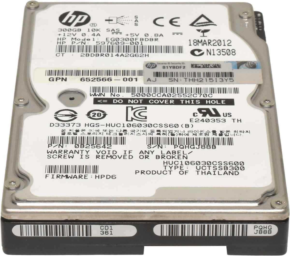HP 300GB 2.5" 6G 10K SAS HDD Festplatte EG0300FBDBR 652566-001 597609-001 0B25642