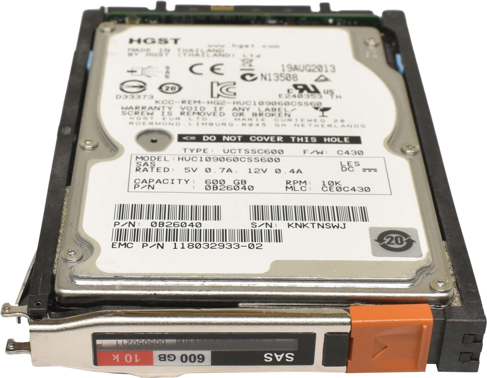 EMC HGST 600GB 2.5" 10K 6G SAS HDD Festplatte HUC109060CSS600 0B26040 118032933-02 mit EMC Rahmen