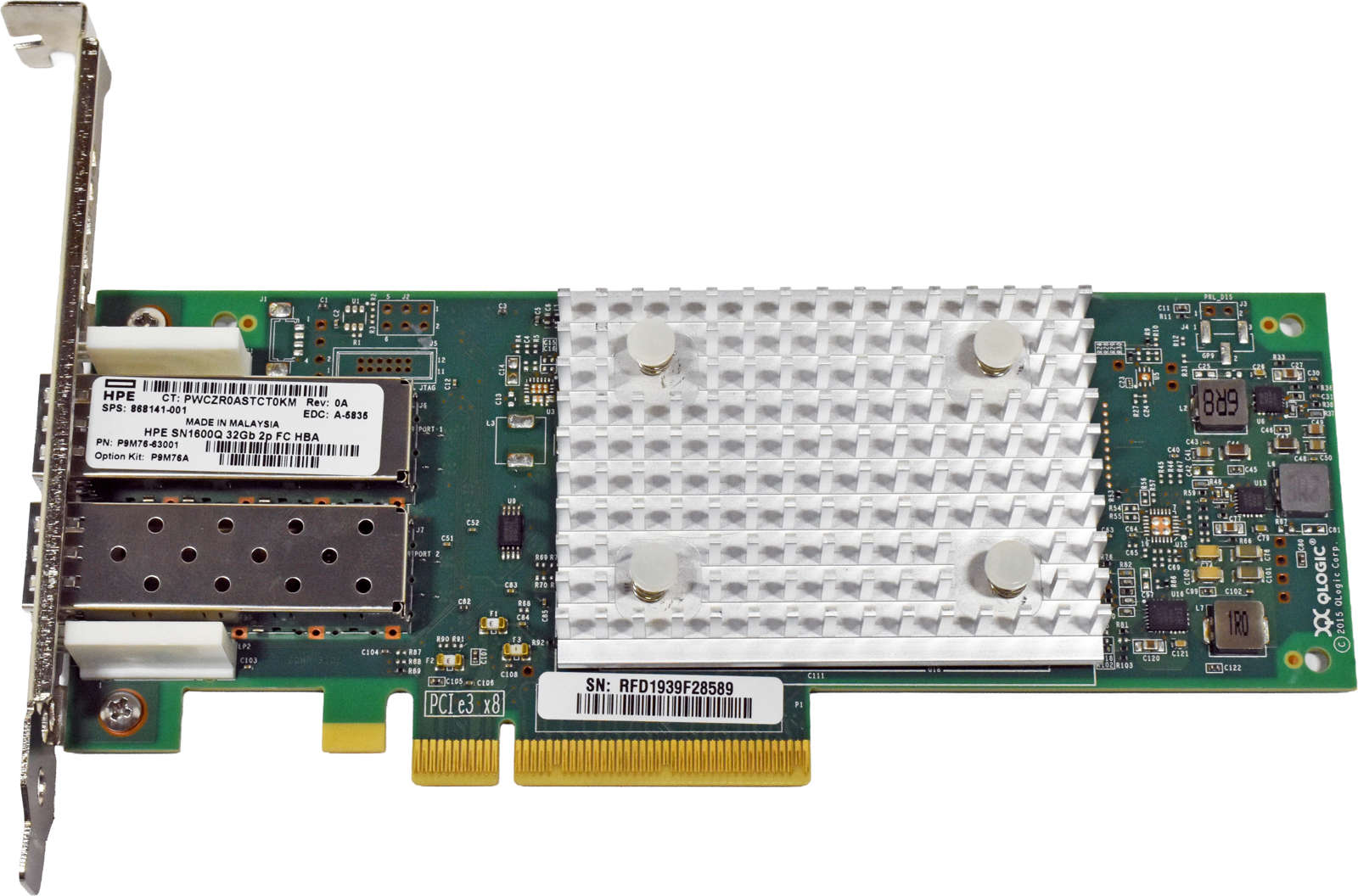 HP-SN1600Q-QLogic-QLE2742-Dual-Port-32G-SFP-PCIe-3-003.jpg HP SN1600Q QLogic QLE2742 Dual-Port 32G SFP+ PCIe 3.0 x8 FC HBA FP 868141-001 P9M76-63001