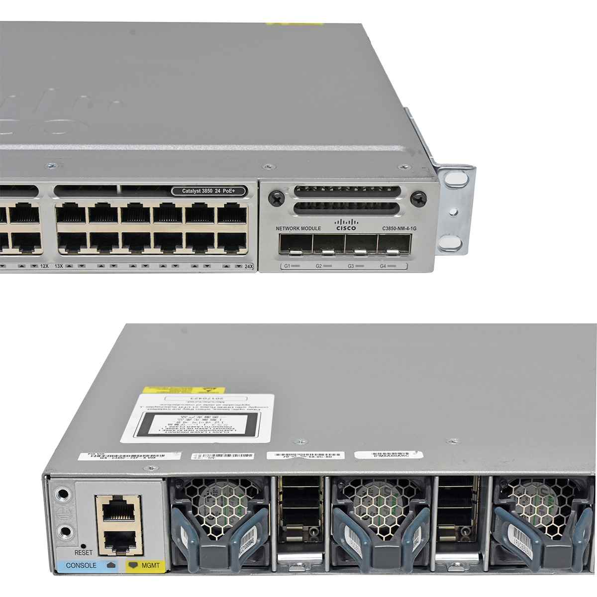 Cisco Catalyst WS-C3850-24P-E 24-Port PoE+ GE Switch + Module C3850-NM-4-1G 1x PSU Rack Ears