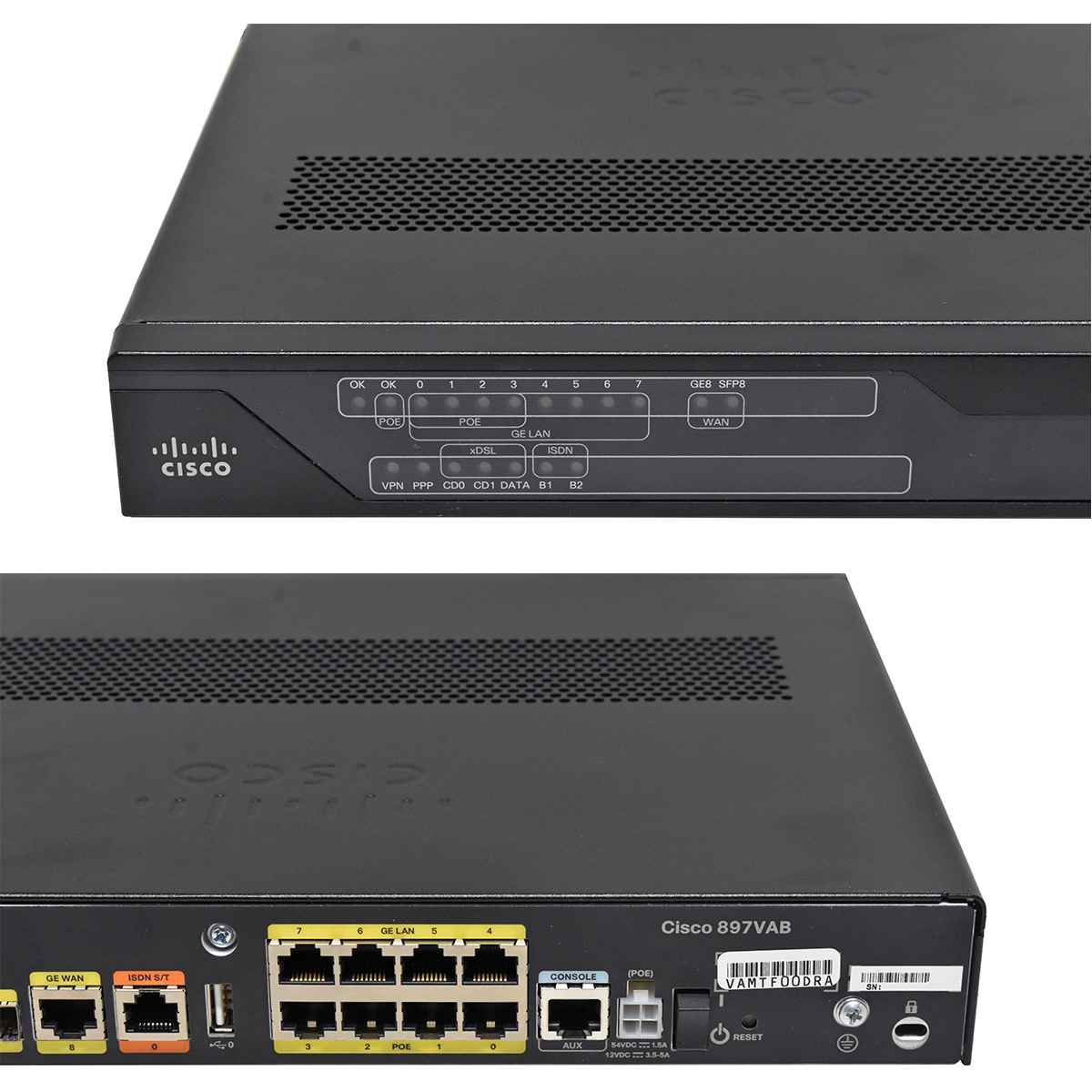 Cisco C897VAB-K9 8-Port RJ-45 GE 4xPoE integrated Services Router +SFP +WAN +ADSL no PSU Cisco C897VAB-K9 8-Port RJ-45 GE 4xPoE integrated Services Router +SFP +WAN +ADSL no PSU