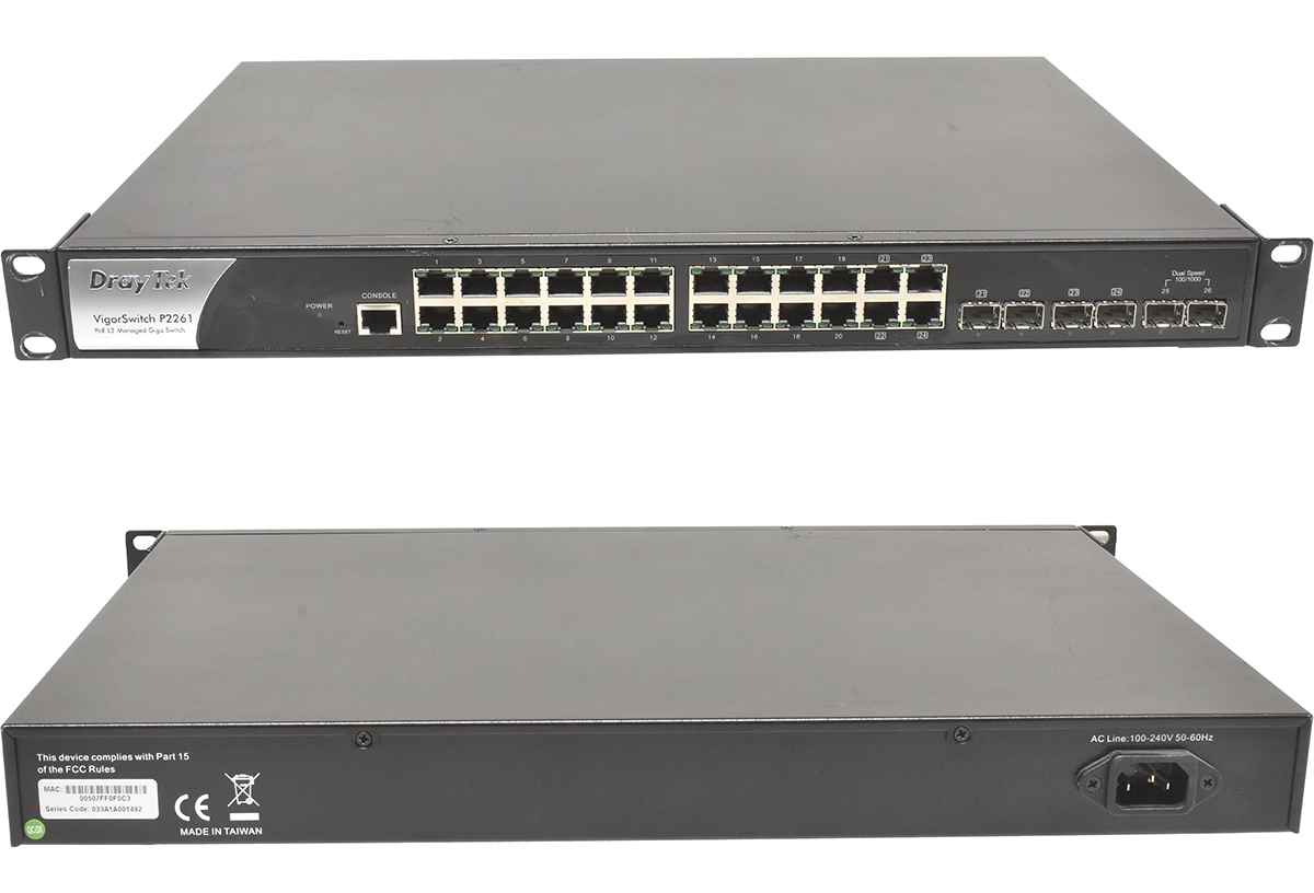 DrayTek VigorSwitch P2261 24-Ports GE RJ-45 6-Ports GE SFP Rack Ears DrayTek VigorSwitch P2261 24-Ports GE RJ-45 6-Ports GE SFP Rack Ears