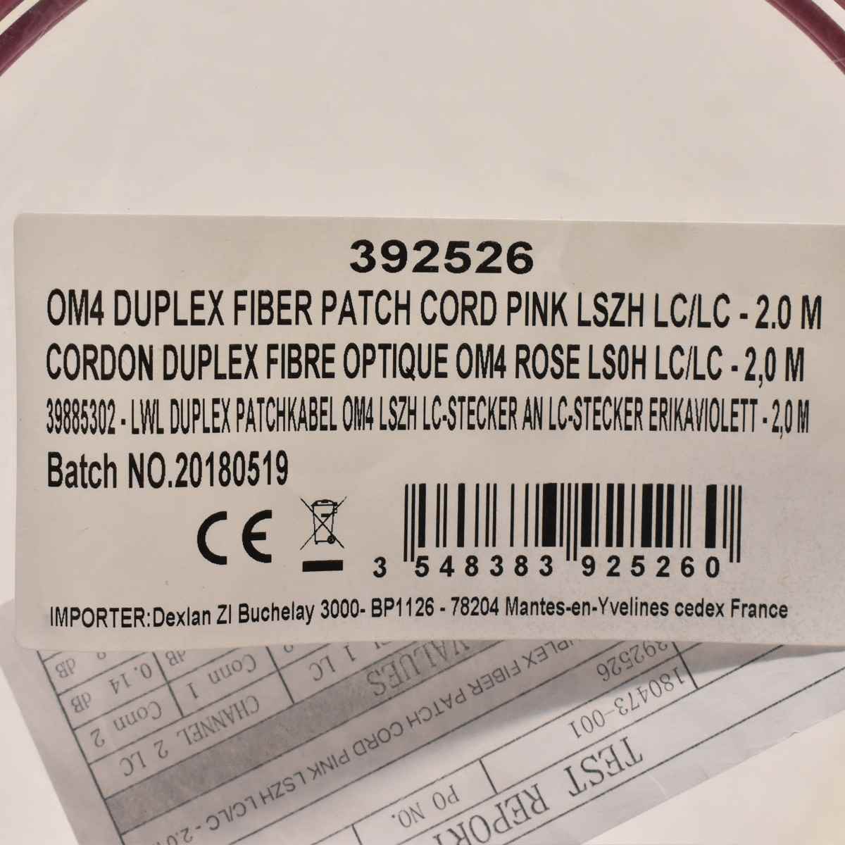 Corning OM4 Duplex FIBER Patch Cord Pink LSZH LC/LC - 2m 392526 NEU Corning OM4 Duplex FIBER Patch Cord Pink LSZH LC/LC - 2m 392526 NEU