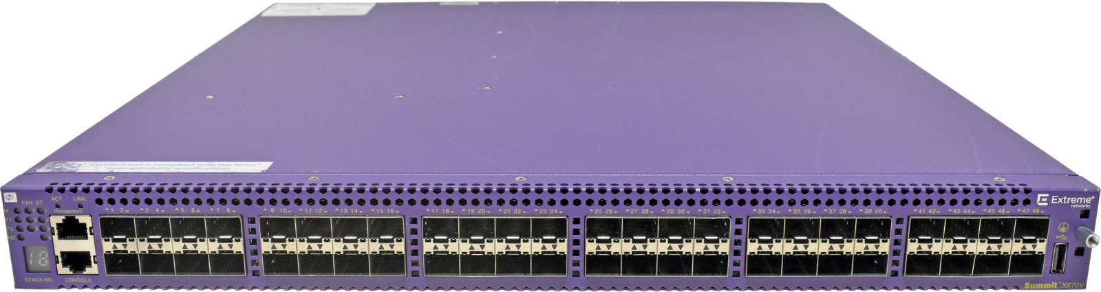 Extreme-Summit-X670V-48x-BF-17102-48-Port-SFP-10GE-001.jpg Extreme Summit X670V-48x-BF 17102 48-Port SFP+ 10GE Switch +VIM4 Module