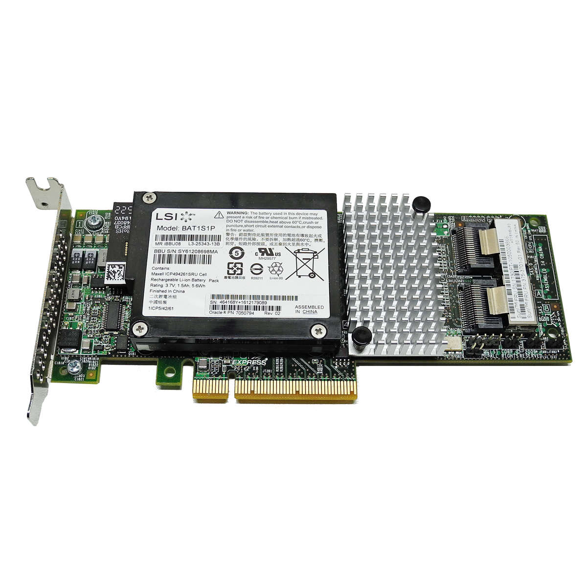 Sun-Oracle-7047503-LSI-MR-SAS-9261-8i-6G-PCIe-x8-R-002.jpg Sun Oracle 7047503 LSI MR SAS 9261-8i 6G PCIe x8 RAID Controller +BBU +SAS Kabel