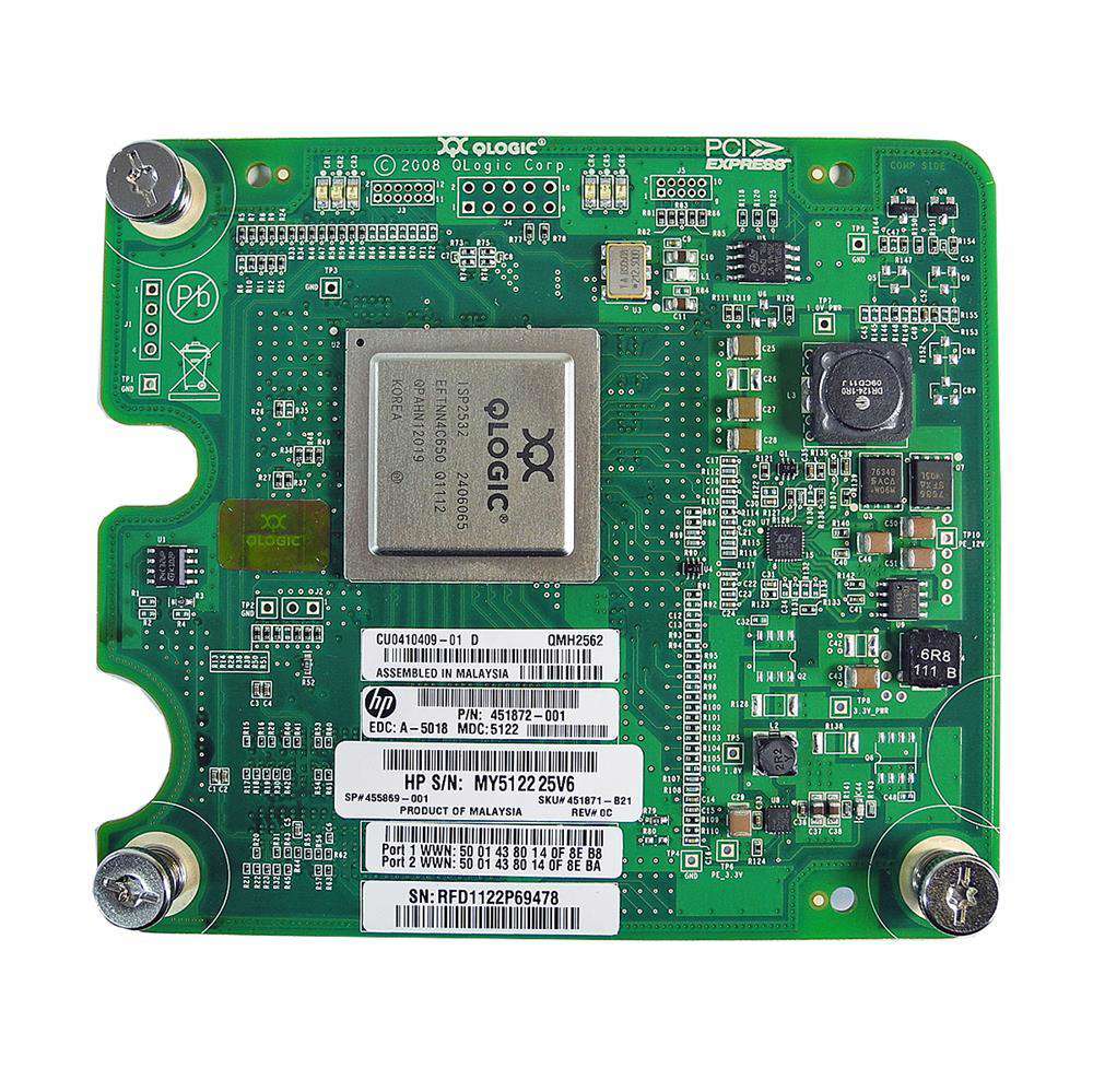 HP-QLogic-QMH2562-FC-Dual-Port-8GB-Mezzanine-Card-001.jpg HP QLogic QMH2562 FC Dual-Port 8GB Mezzanine Card 451872-001 455869-001