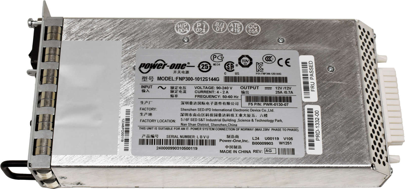 F5 Networks BIG-IP 3900 Power-One FNP300-1012S144G 300W PSU PWR-0130-07