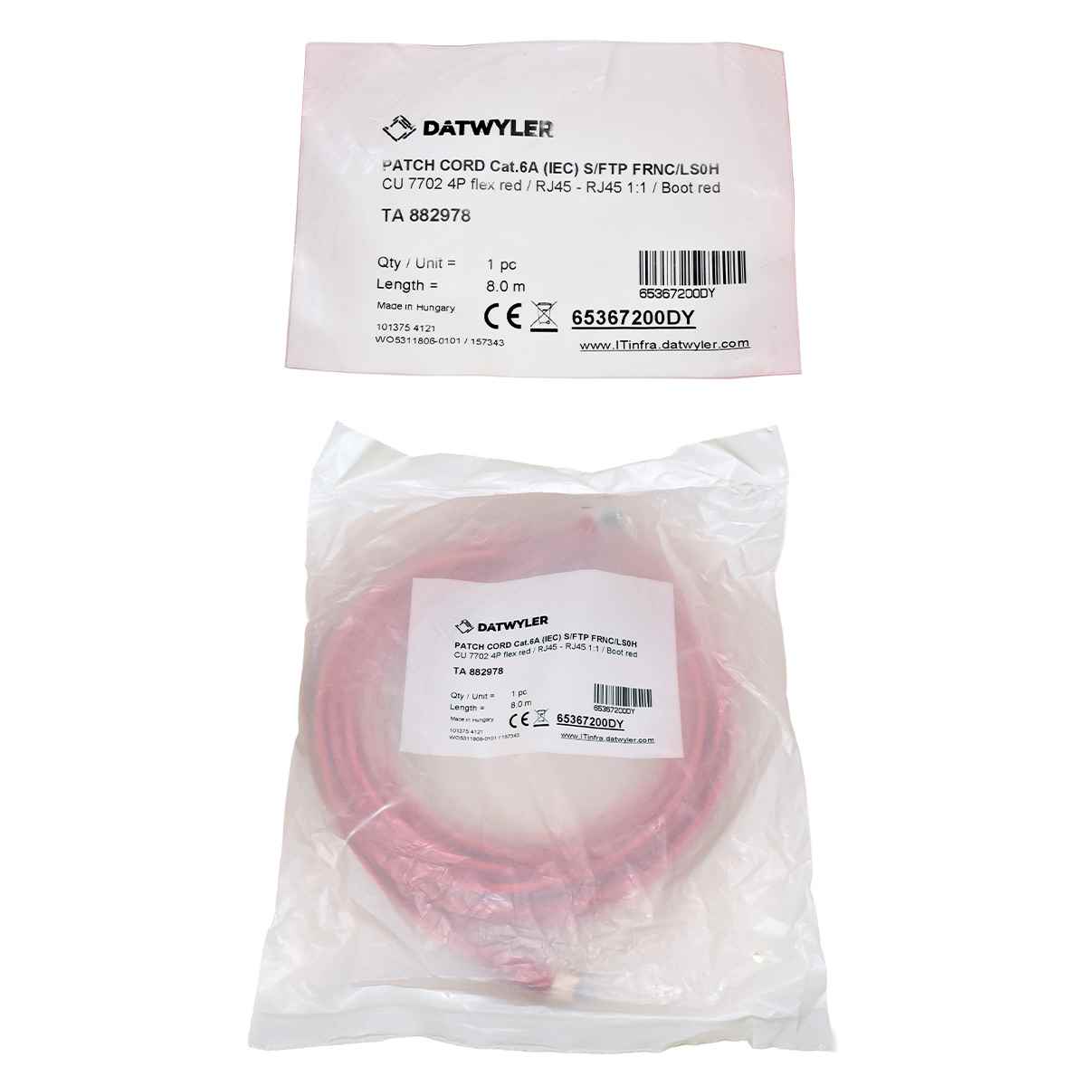 Dätwyler 8m 65367200DY Copper Patch Cord RJ-45 Cat.6A IEC red NEW NEU