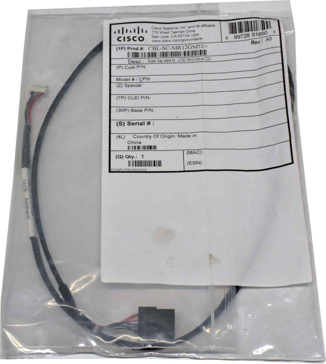 Cisco CBL-SC-MR12GM52 Super Cap Cache Power Cable for UCSC-M5 Cisco CBL-SC-MR12GM52 Super Cap Cache Power Cable for UCSC-M5