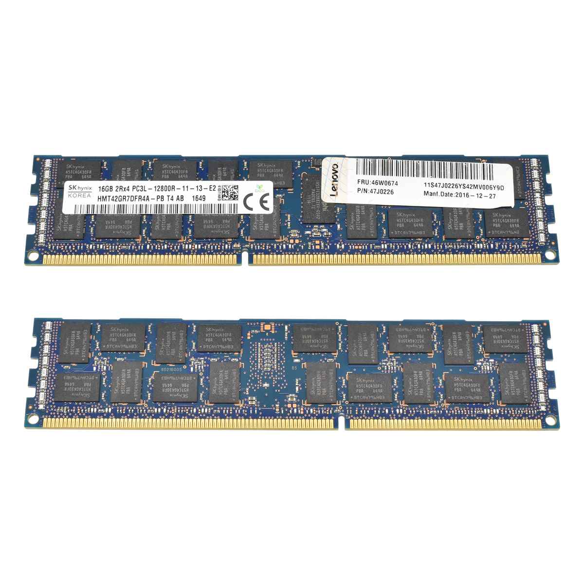 Lenovo Skhynix 16GB 2Rx4 PC3L-12800R DDR3 RAM HMT42GR7DFR4A-PB 46W0674 47J0226 256GB Lenovo Skhynix 16x16GB 2Rx4 PC3L-12800R DDR3 RAM HMT42GR7DFR4A-PB 46W0674 47J0226