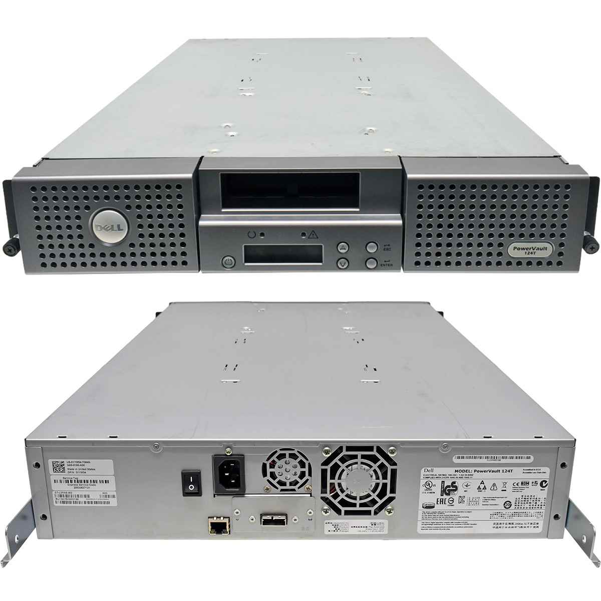 Dell PowerVault 124T 01YM54 LTO-5 SAS Tape Autoloader 16 Slots 2 Magazines +Rack Ears