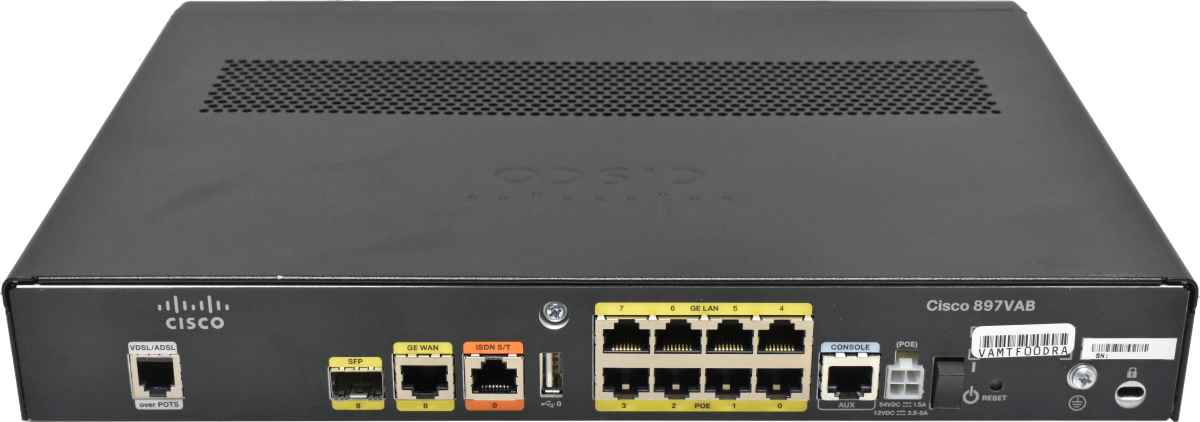 Cisco C897VAB-K9 8-Port RJ-45 GE 4xPoE integrated Services Router +SFP +WAN +ADSL no PSU
