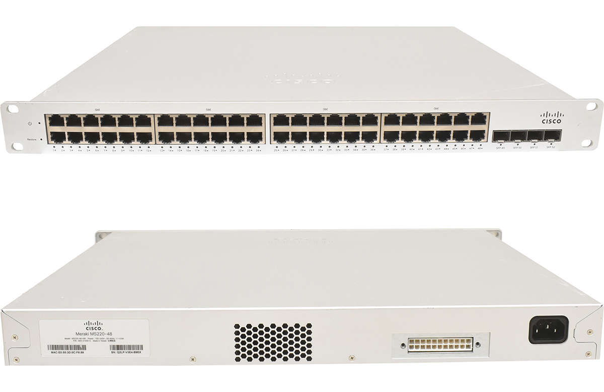 Cisco Meraki MS220-48-HW 48-Port RJ-45 GE Cloud Managed Switch 4x SFP +Rack Ears