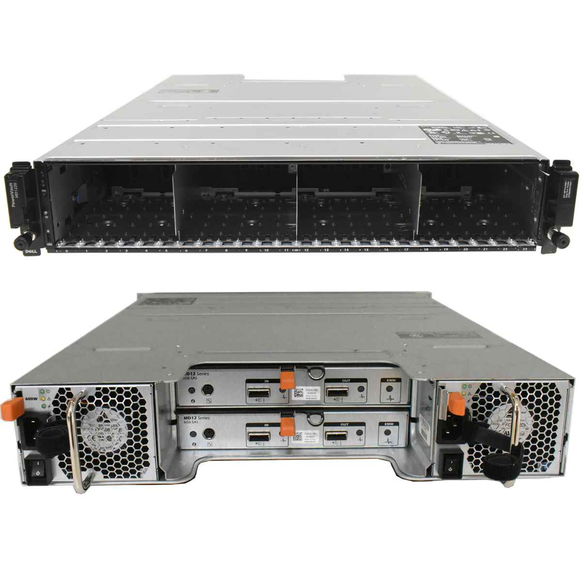 Dell PowerVault MD1220 2U 2x E01M001 SAS 6Gbps 2x 600W PSU 24x Bay 2.5 1x Bezel Dell PowerVault MD1220 2U 2x E01M001 SAS 6Gbps 2x 600W PSU 24x Bay 2.5 1x Bezel