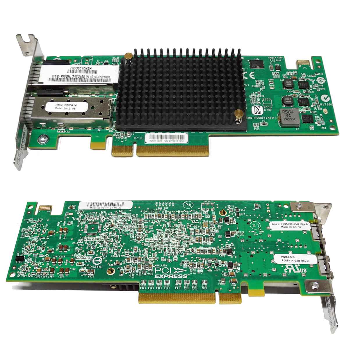 EMULEX OCE11102 IBM 74Y3460 Dual-Port 10GbE FC PCIe x8 Network Adapter LP