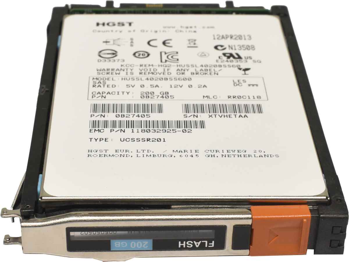 HGST 200 GB SSD Festplatte 2.5 Zoll SAS HUSSL4020BSS600 mit EMC Rahmen HGST 200 GB SSD Festplatte 2.5 Zoll SAS HUSSL4020BSS600 mit EMC Rahmen