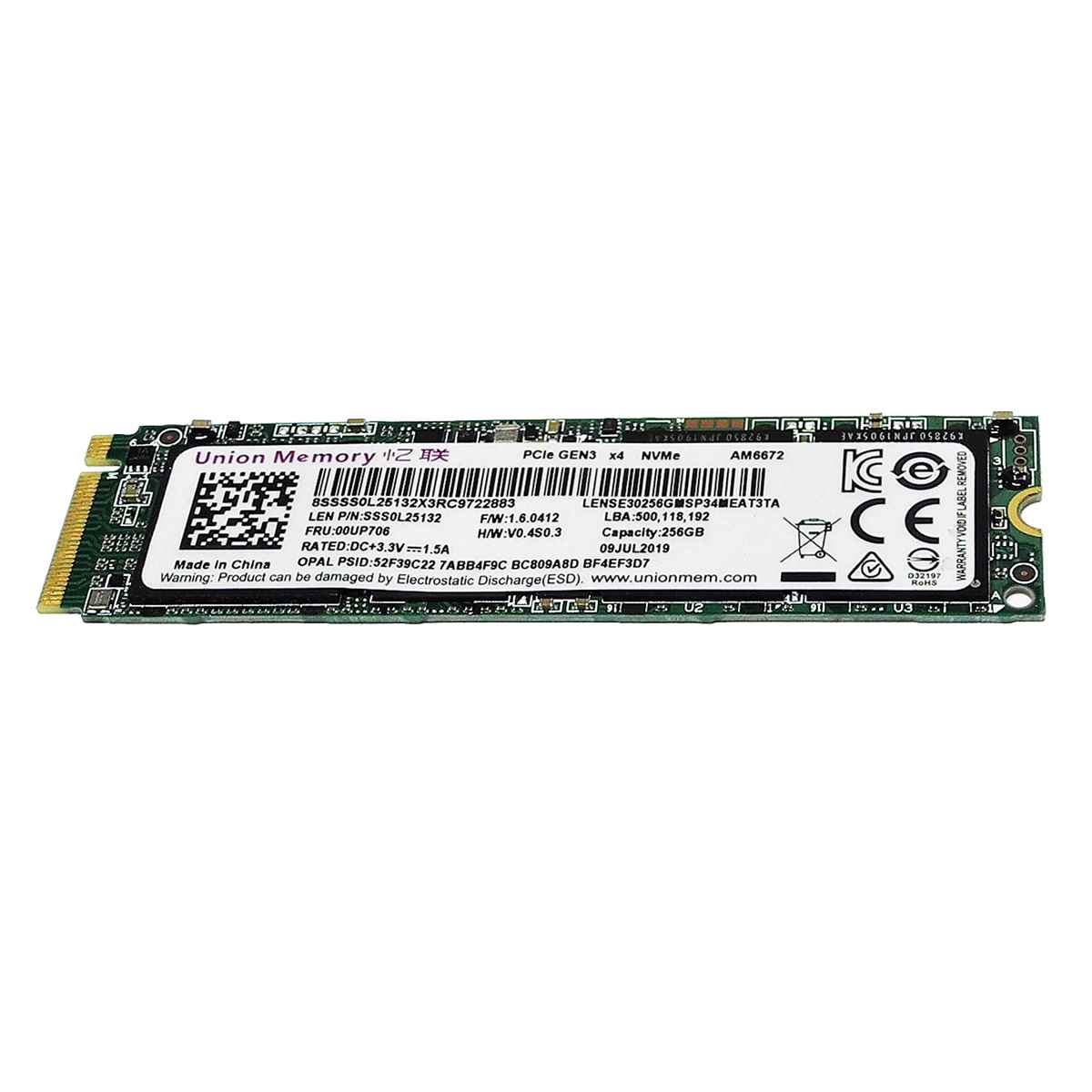 Lenovo 00UP706 Union Memory SSD 256GB M.2 2280 PCIe Gen3.0 x4 NVMe Lenovo 00UP706 Union Memory SSD 256GB M.2 2280 PCIe Gen3.0 x4 NVMe