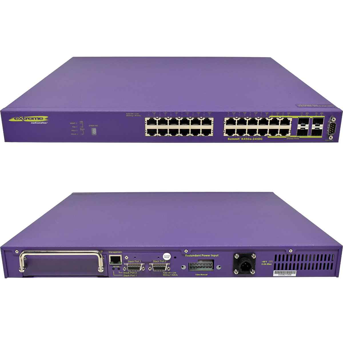 Extreme Summit X450a-24tDC 16153 48-Port RJ-45 GE Switch 4x 1G SFP no PSU Extreme Summit X450a-24tDC 16153 48-Port RJ-45 GE Switch 4x 1G SFP no PSU