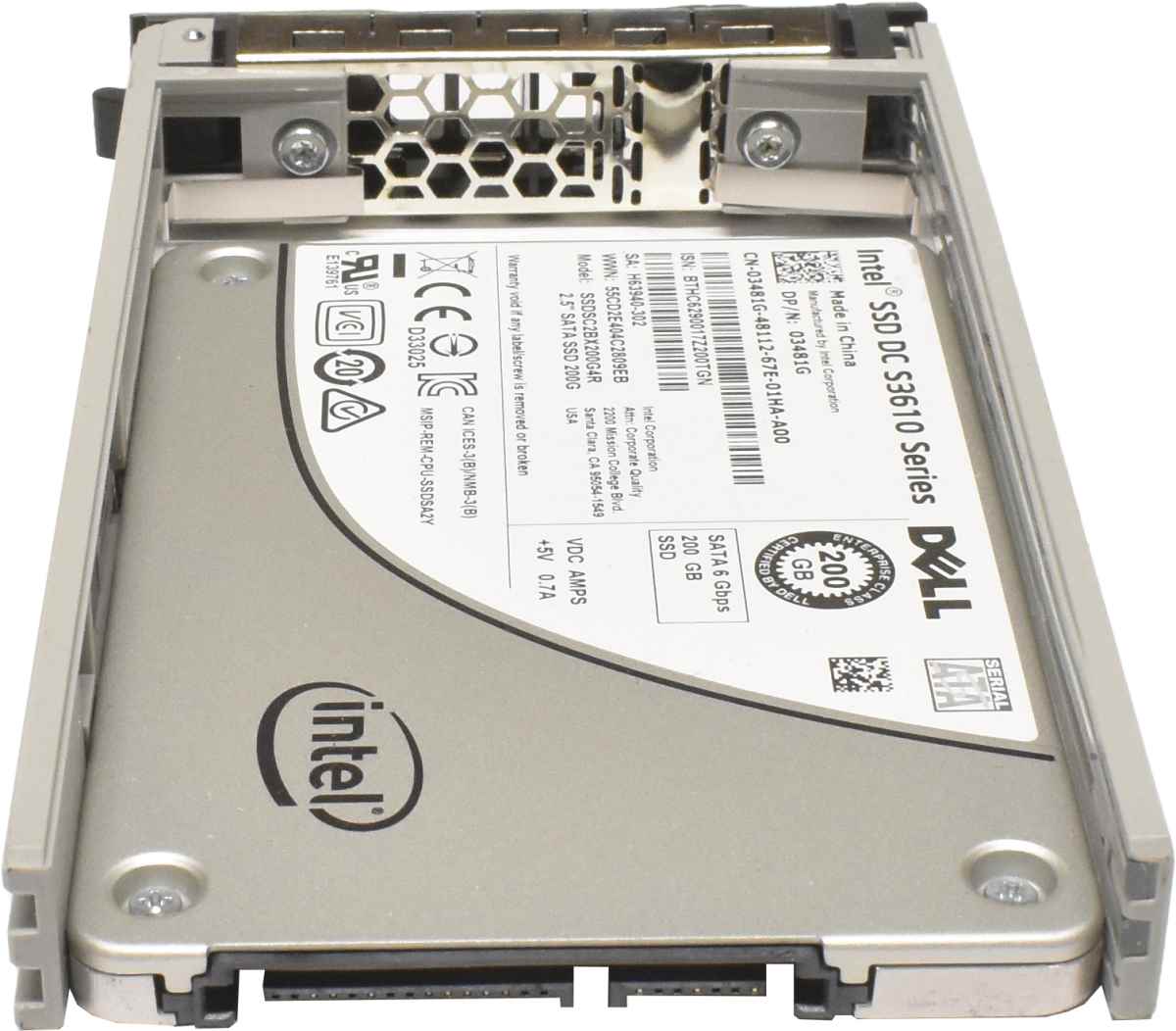 Dell Intel DC S3610 Series 200GB 2.5" 6G SATA SSD SSDSC2BX200G4R 03481G + Rahmen