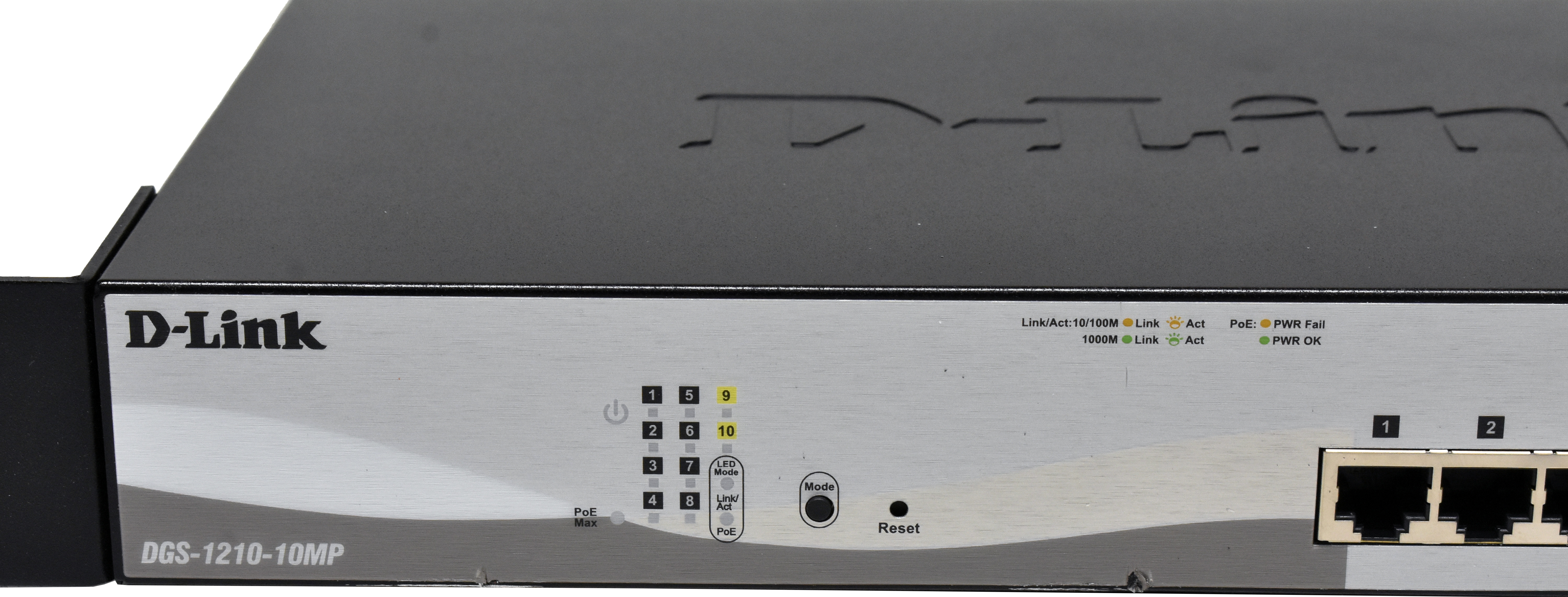 D-Link DGS-1210-10MP 8-Port PoE RJ-45 GE Switch 2x SFP Front panel damaged