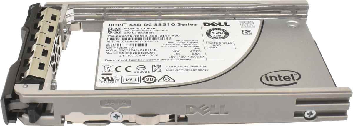 Dell Intel DC S3510 Series 120GB 2.5" 6G SATA SSD SSDSC2BB120G6R 0KX83R + Rahmen