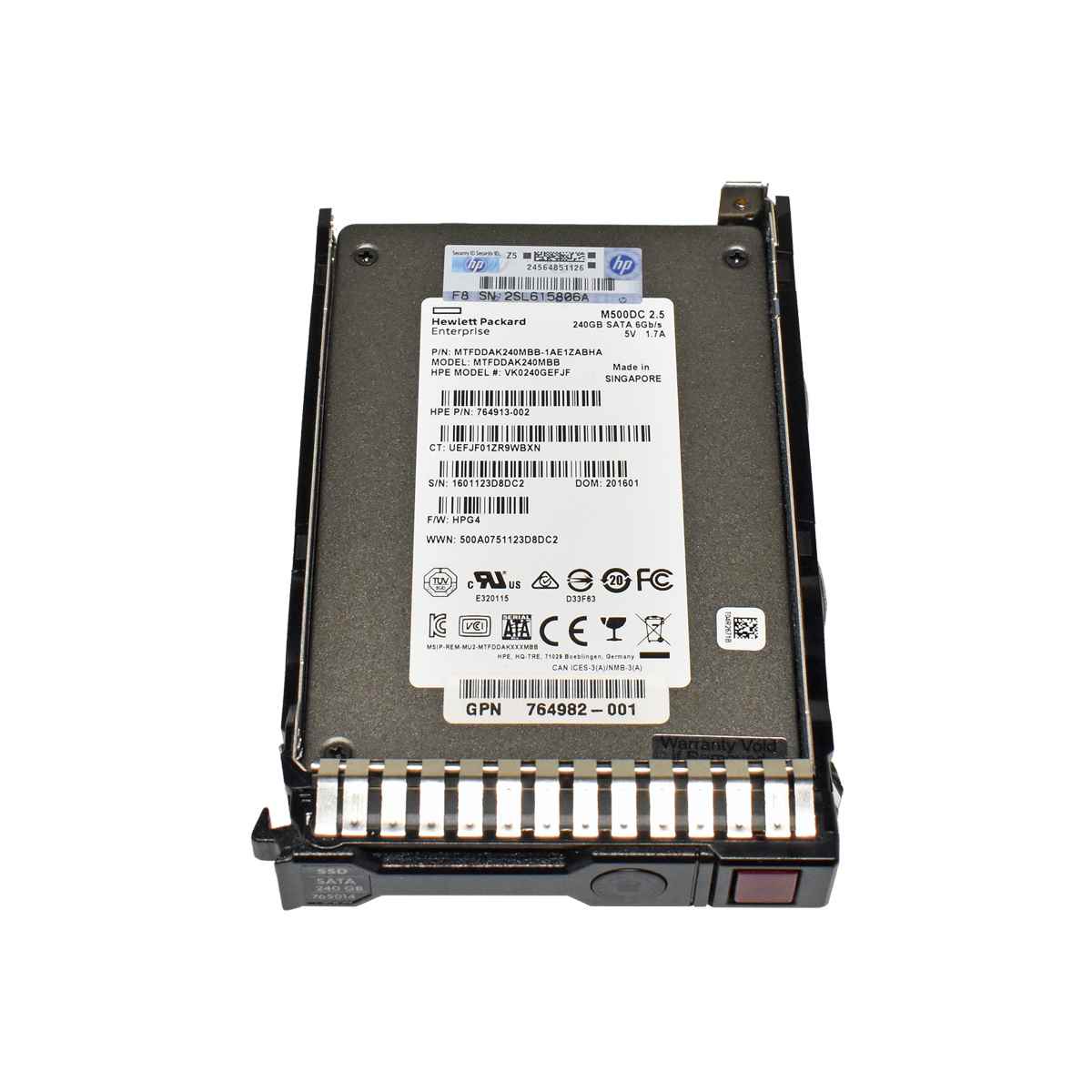 HP 240 GB 2.5“ 6Gbps SATA SSD MTFDDAK240MBB 765014-001 G8 G9 Rahmen HP 480 GB 2.5“ 6Gbps SATA SSD MTFDDAK480MBB 765015-001 G8 G9 Rahmen