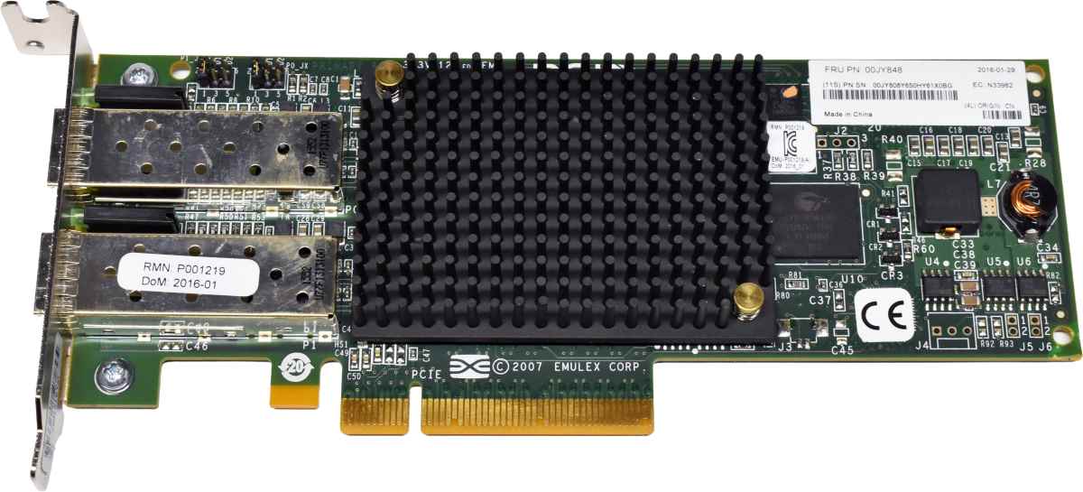 IBM Emulex LPE12002 00JY848 Dual-Port 8G SFP+ PCIe x8 FC HBA LP IBM Emulex LPE12002 00JY848 Dual-Port 8G SFP+ PCIe x8 FC HBA LP