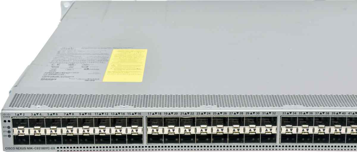 Cisco Nexus N9K-C93180YC-EX 48-Port SFP28 25GE Switch 6x 100G QSFP28 Rack Ears blue PSUs Cisco Nexus N9K-C93180YC-EX 48-Port SFP28 25GE Switch 6x 100G QSFP28 Rack Ears red PSUs