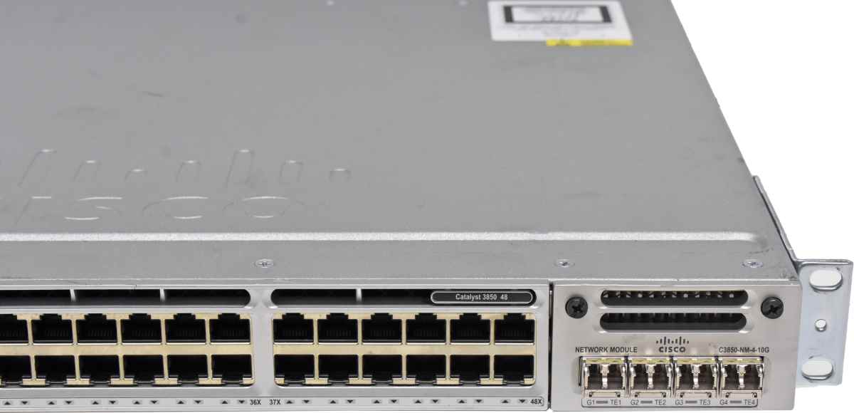 Cisco Catalyst WS-C3850-48T-L 48-Port RJ-45 stackable GE Switch +10G NIC Module +GBICs Cisco Catalyst WS-C3850-48T-L 48-Port RJ-45 stackable GE Switch +10G NIC Module +GBICs