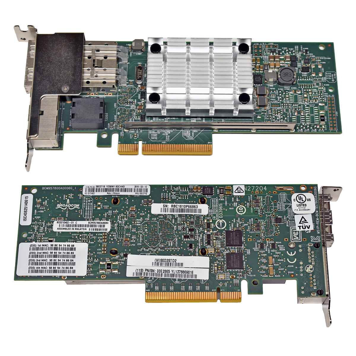 IBM Broadcom 00E2715 BCM957800A0006I 4-Port PCIe x8 Ethernet Adapter 2x 10G SFP+ 2x 1G RJ-45 LP