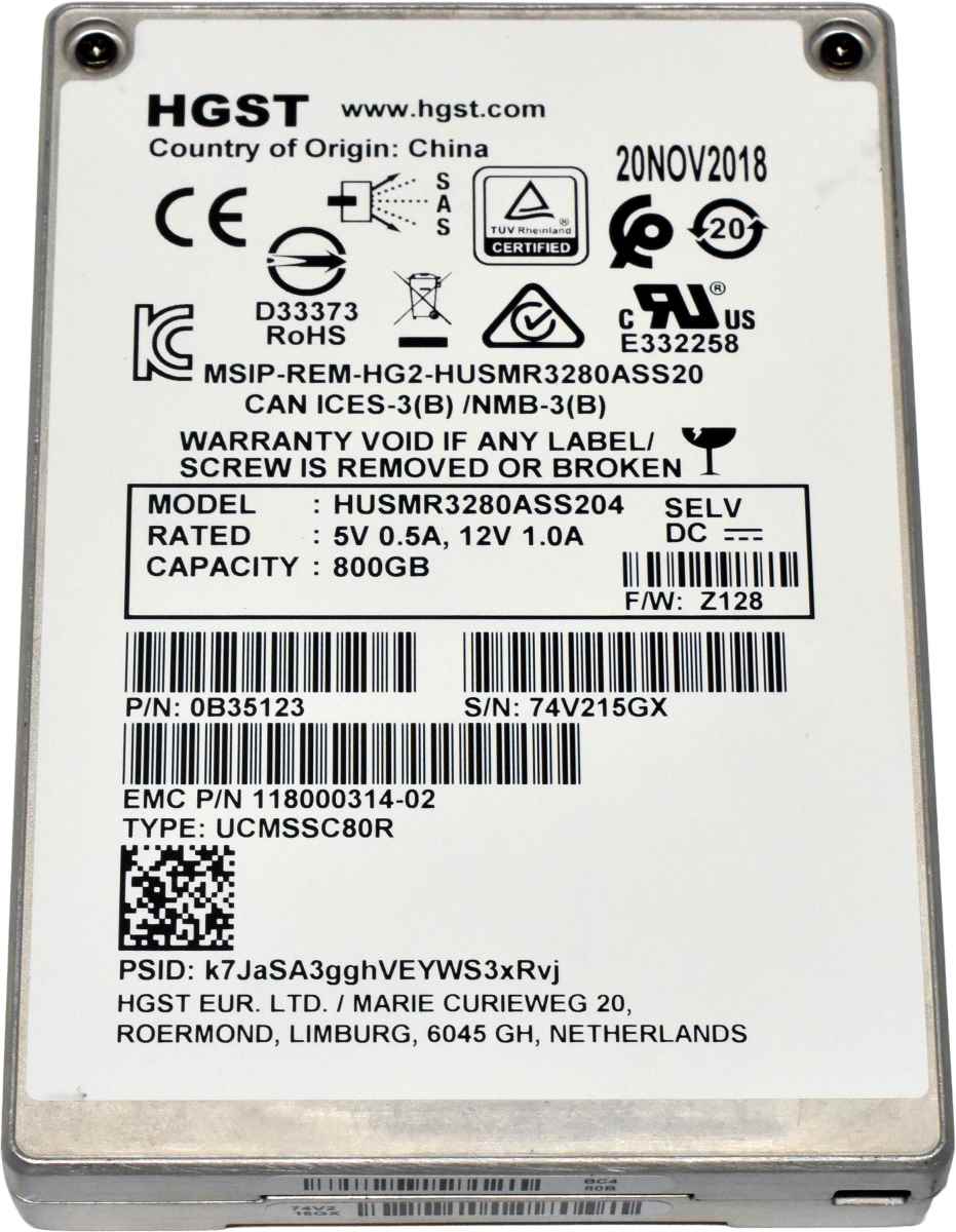 Dell EMC HGST 800GB 2.5" 12G SAS SSD 0B35123 HUSMR3280ASS204 EMC Data Domain