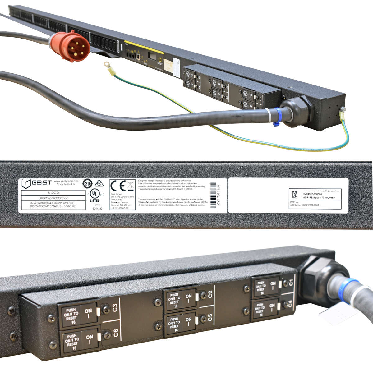 Geist-RCX-D-U1007Q-URCXW423-103C13PS56-D-42xC13-Me-001.jpg Geist RCX-D U1007Q URCXW423-103C13PS56-D 42xC13 Metered PDU 3-Phasen + Rackmontageblech