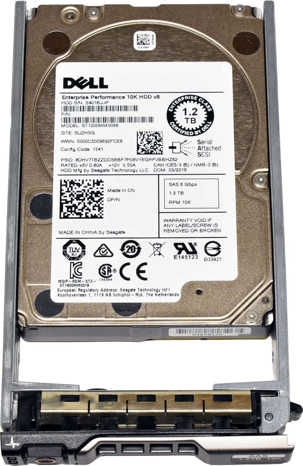 Seagate 1.2TB 2.5“ 10K 12G SAS SED HDD ST1200MM0088 +Caddy 0KG7NR for R720 R730